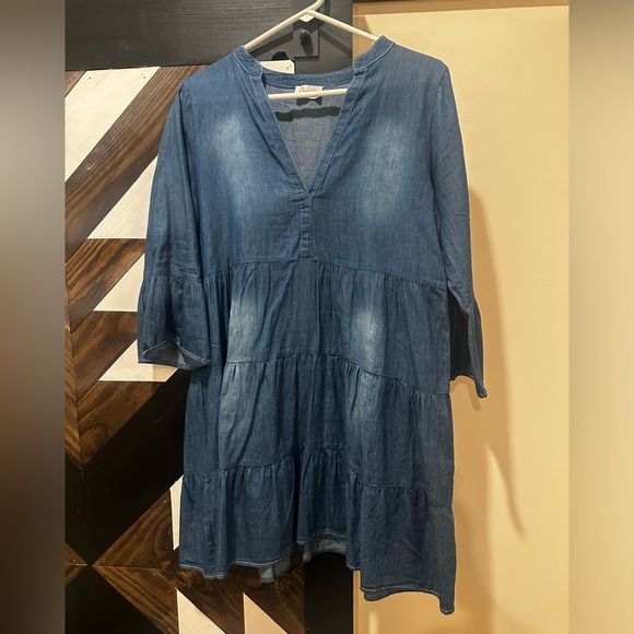 Pink Lily Bell Sleeve Denim Dress - Picture 1 of 2